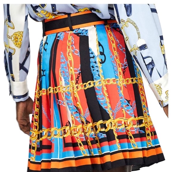 ZARA Chain Print Pleated Skirt, Medium - Picture 3 of 10